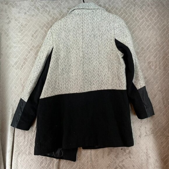 Atmosphere Womens 12 Pea Coat Black White Woolen Mid Length Faux Leather Sleeves - Picture 14 of 16